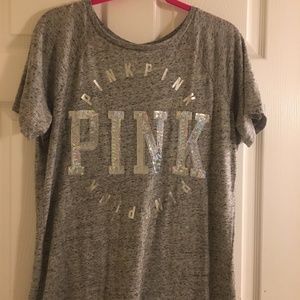 PINK Victoria's Secret Bling Grey T-Shirt Tee/ Size: L